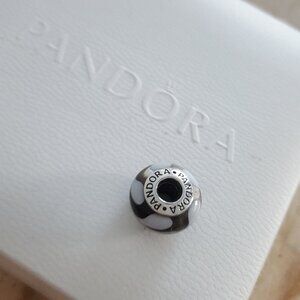 Pandora Retired Black and White Swirl Murano Glass Bead